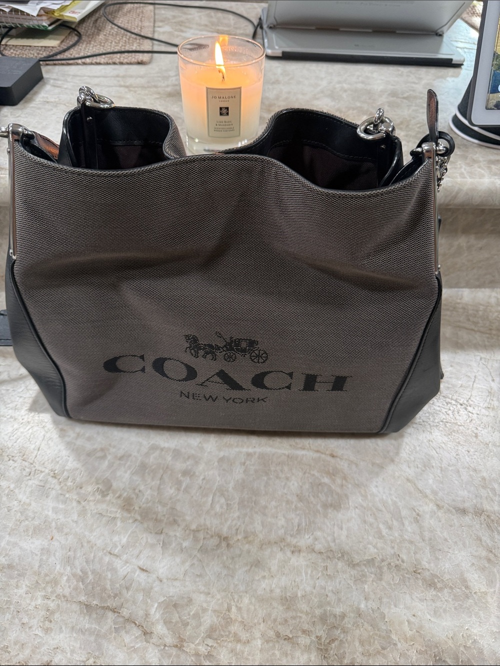 Coach Dalton 31 Shoulder Bag with Black Leather Trim